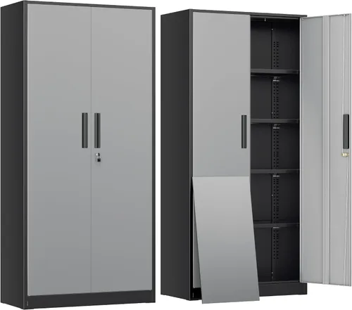 Vista 29 de INTERGREAT Gabinete de almacenamiento de metal con puertas con cerradura, gabinetes de almacenamiento de acero con cerradura con 2 puertas