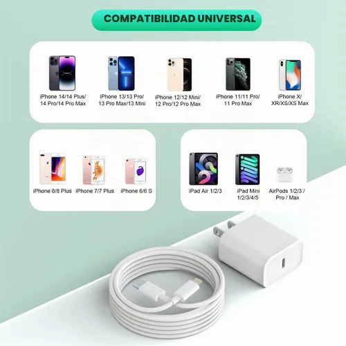 Vista 7 de Cargador para iPhone de carga rápida, [certificado Apple MFi] Paquete de 2 cables USB C a Lightning de carga rápida de 20 W, adaptador de cargador