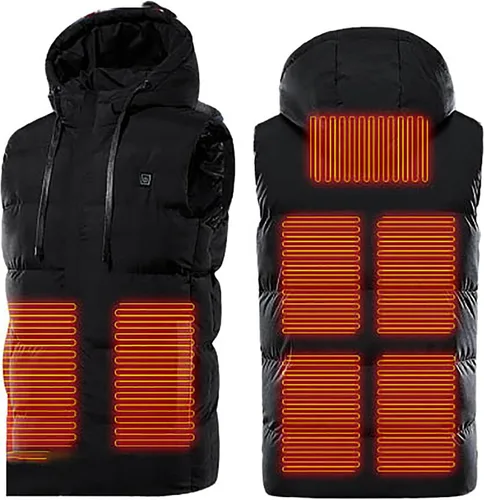 Vista 4 de DASAYO Chaqueta térmica unisex para mujeres y hombres, con capucha extraíble, sin mangas, con calefacción, chaleco de caza, chaqueta eléctrica USB