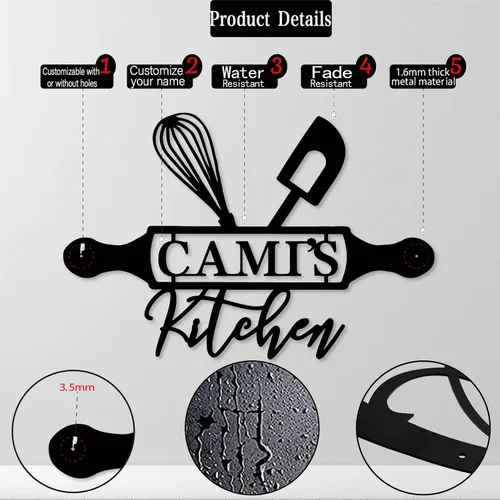 Vista 4 de Letrero de metal personalizado con nombre personalizado para cocinero de restaurante, letreros de monograma para cocina casera, regalo