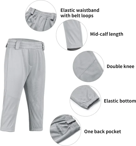 Vista 4 de QBK 2T3T4T5T a jóvenes niños pequeños Pantalones de béisbol Pantalones de béisbol Pantalones de sóftbol para niños pequeños Pantalones de béisbol