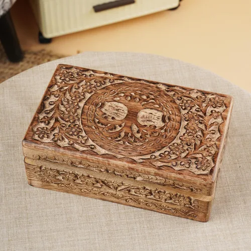 Vista 7 de Ajuny Cajas de Joyería de Madera Cajas Decorativas Antiguas con Tallado del Árbol de la Vida para Decoración de Mesa de Centro Regalo de Cumpleaños