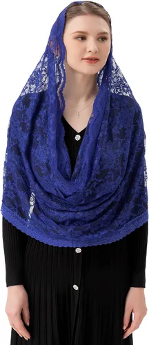 Vista 4 de PAMOR Infinity Chapel Veil Floral Latin Mass Head Cover Lace Scarf Mantilla Velos para Iglesia