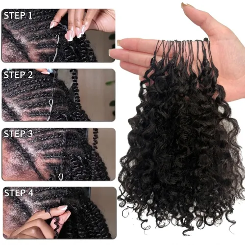 Vista 2 de Cabello humano rizado birmano de ganchillo sin nudos, con plumas previamente separadas, cabello humano Remy ligero y reutilizable con rizado birmano