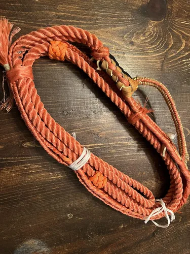 Vista 5 de Cuerda de becerro de poliéster rojo - 9x7 mano derecha 5/8" x 5/8" suave - EPT Bull Ropes Riding Rope 10