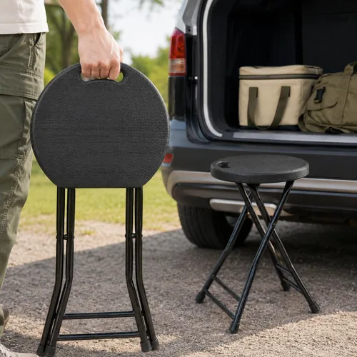 Vista 2 de COOZMENT Taburete plegable con asa, silla plegable, taburete de bar plegable con pies antideslizantes, capacidad de 600 libras, taburete plegable