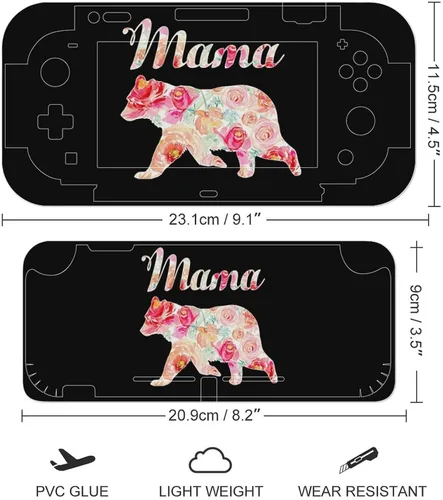 Vista 2 de Mama Bear Floral Skin Cover Stickers Funny Graphic Protective Film Full Set Compatible with for Switch Lite