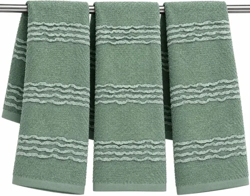 Vista 48 de Juego de 3 toallas de mano de cocina verde oliva, 100% algodón, 18 x 28 Beth Oliva