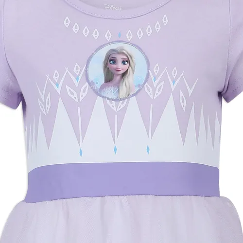 Vista 3 de Disney Vestido de Frozen para niñas, vestido de princesa Elsa copo de nieve, blancorosalila