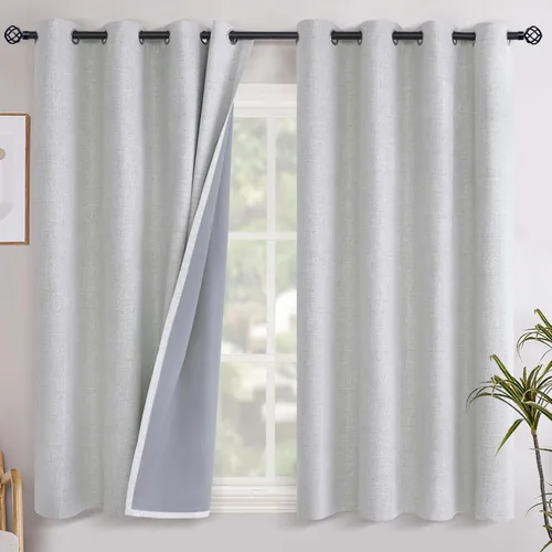 Vista 109 de YoungsTex - Cortinas opacas de lino para dormitorio, oscurecimiento de la habitación, cortinas con textura de lino, paneles con aislamiento térmico
