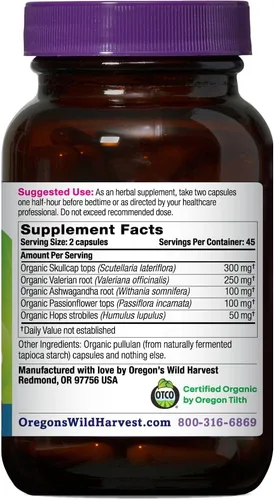 Vista 2 de Oregon's Wild Harvest Suplemento orgánico Sleep Better, 90