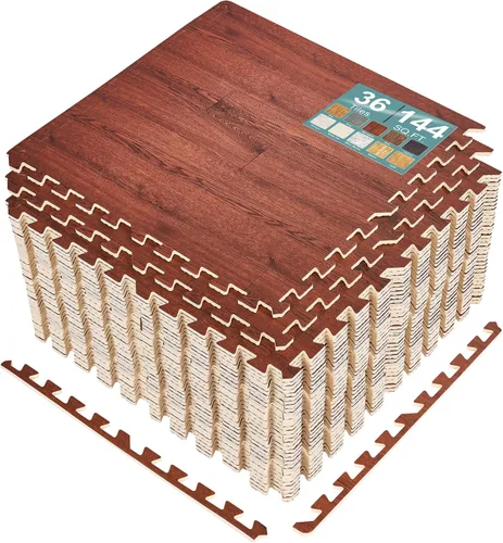 Vista 37 de Sorbus Losetas de suelo de madera veteada, esteras de espuma EVA entrelazadas, losetas de 3/8" de grosor para suelos de madera, esteras de ejercicio