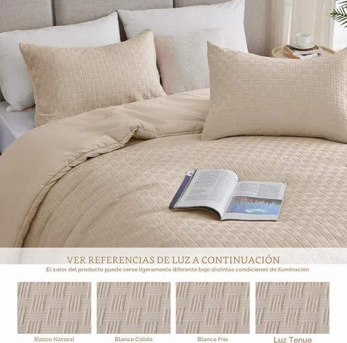 Vista 7 de Whale Flotilla Jacquard Checkered Extra Soft King Comforter Set, Beige Juego de edredón reversible de microfibra tamaño King con 2 fundas