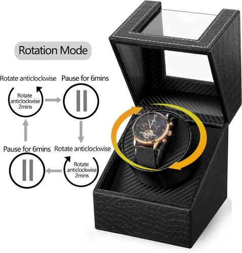 Vista 6 de Automatic Single Watch Winder with Quiet Japanese Motor,AC Adapter or Battery Powered,Premium Leather Exterior and Soft Flexible Watch Pillows for