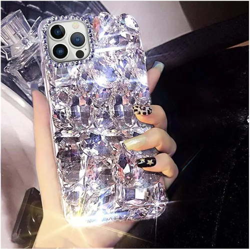 Vista 8 de Funda compatible con iPhone 15 Pro Max para mujer, funda de lujo muy brillante con diamantes de imitación de cristal brillante 3D con diamantes