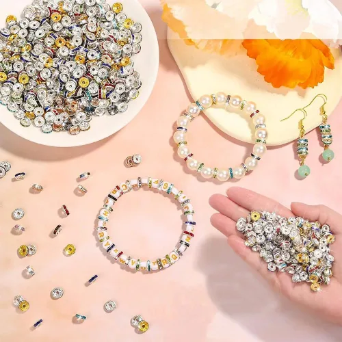 Vista 4 de 200PCS Rondelle Espaciador Perlas 0.157 in Chapado en Oro Checo Cristal Blanco Rhinestone para la fabricación de joyas 200 piezas chapado
