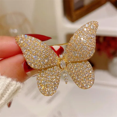 Vista 3 de Broches de mariposa de lujo con circonita cúbica, broche de cristal brillante clásico para bodas, fiestas, banquetes de baile para mujeres, damas