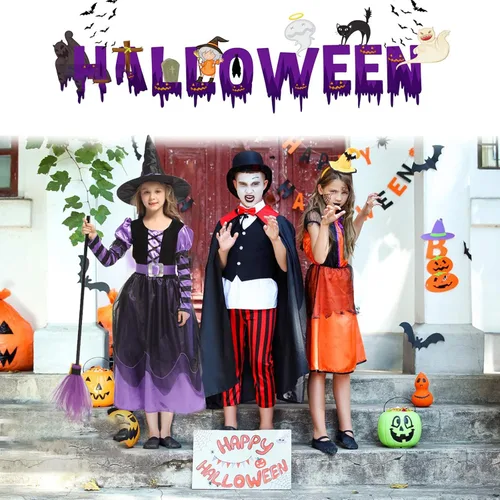 Vista 4 de KUJAIS Disfraz de bruja para niñas, disfraces de Halloween para niñas, niños, disfraz de bruja de cuento de hadas, conjunto de lujo