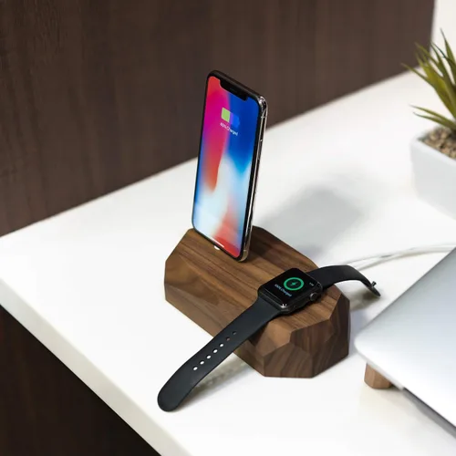 Vista 6 de Oakywood - Estación de acoplamiento de madera 2 en 1 compatible con Apple Watch, compatible con iPhone - Estación de carga dual, 1 conector