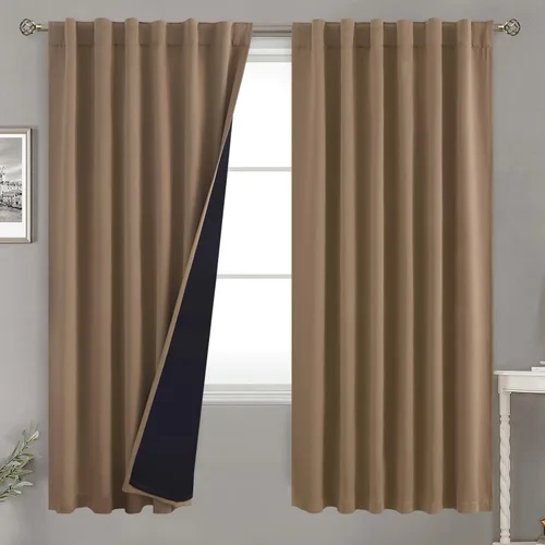 Vista 172 de BGment Cortinas 100% opacas beige de 63 pulgadas de largo con forro aislante térmico, bolsillo para varilla y lengüeta trasera de doble capa