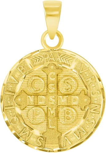 Vista 3 de Colgante de oro amarillo macizo de 14 quilates con forma redonda de San Benito reversible