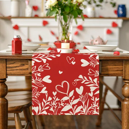 Vista 2 de Artoid Mode Camino de mesa con diseño de corazón rojo para el día de San Valentín, decoración de mesa de comedor de cocina de temporada