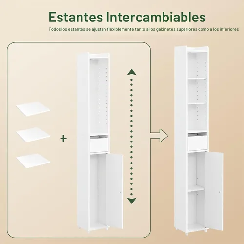 Vista 11 de SoBuy Gabinete de almacenamiento de baño pequeño, tamaño múltiple, blanco