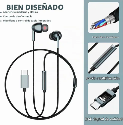 Vista 6 de Auriculares con cable USB-C con micrófono, control de volumen, cancelación de ruido, compatibles con Samsung Galaxy S24 S23 S22, iPhone 15, Paquete