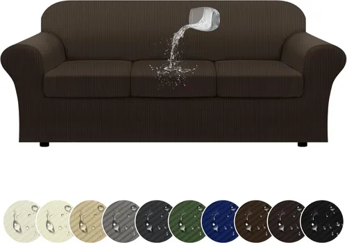 Vista 71 de Funda impermeable para silla con brazos, juego de 2 piezas, funda a rayas para 1 sofá separado con cojín en T, fundas de sillón de tela