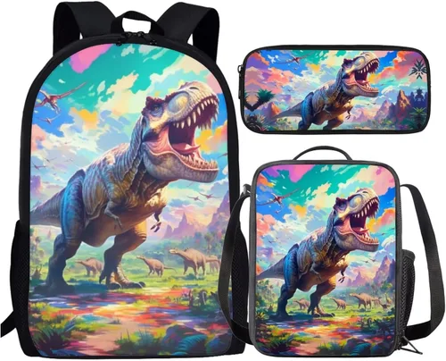 Vista 17 de HUGS IDEA Juego de 3 bolsas escolares con aislamiento térmico para el almuerzo, estuche para lápices