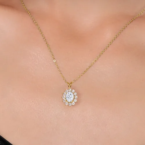 Vista 179 de Gem Stone King Collar con piedra natal ovalada de plata chapada en oro amarillo de 18 quilates, ovalado de 0.315 x 0.236 in, collares con colgante