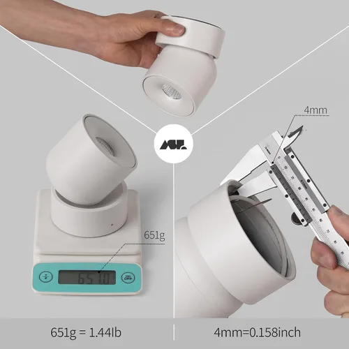 Vista 8 de Aisilan Luz LED de Techo Blanca para Interiores 9W Luminaria Montada en Superficie con Foco Giratorio de 360°, Regulable Blanco Cálido 3000K CRI 97+