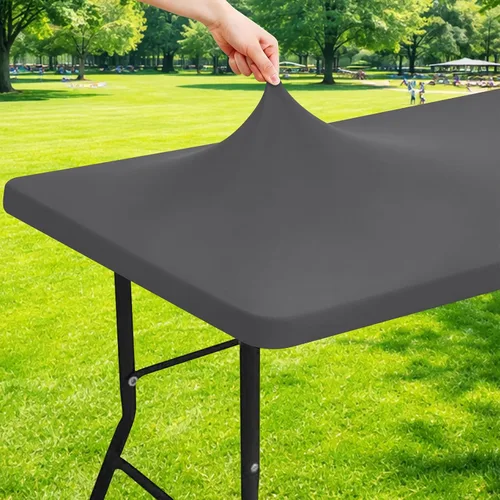 Vista 21 de Moosfor Mantel rectangular de elastano de 4 pies, manteles elásticos ajustables para pícnic, funda elástica y lavable para mesa de patio para Azul