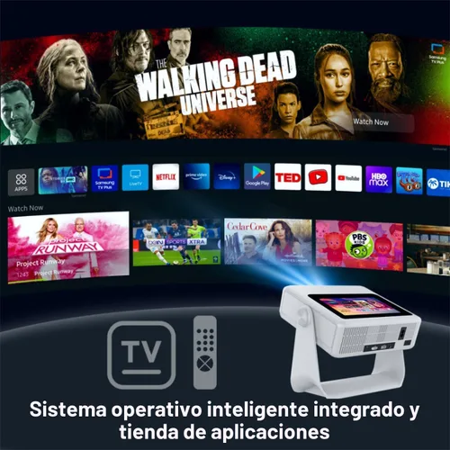Vista 5 de Proyector con soporte 4K con WiFi y Bluetooth, Proyector inteligente portátil al aire con pantalla táctil, enfoque automático y control táctil