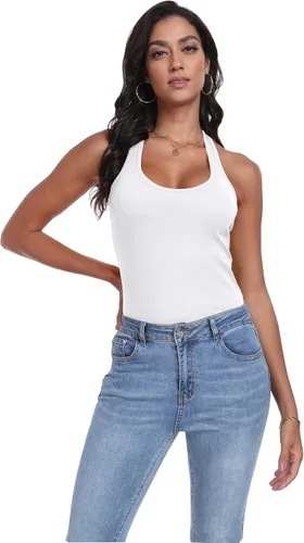 Vista 6 de Paquete de 3 camisetas sin mangas con espalda cruzada para mujer Negro+blanco+rosa