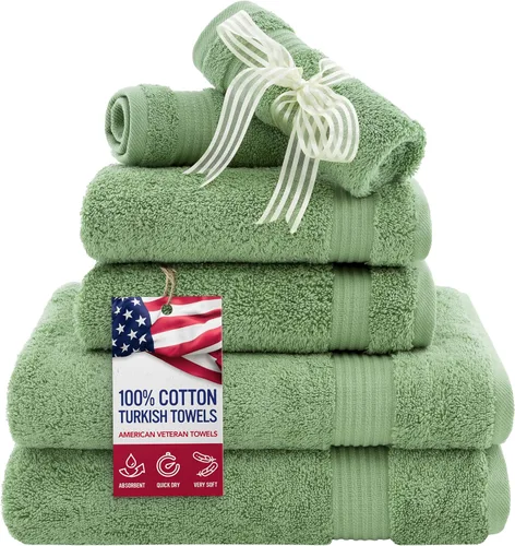 Vista 47 de Juego de toallas American Veteran Towel, de lujo, 6 piezas de algodón 100 % turco para máxima suavidad y absorción, para hotel y spa