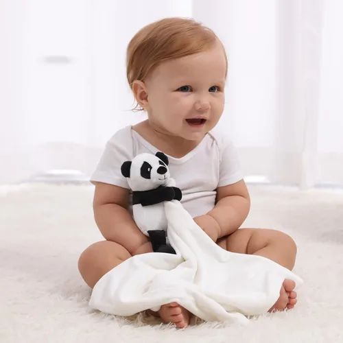 Vista 3 de Apricot Lamb Manta de seguridad de animales de peluche, panda, manta de personaje para guardería, felpa de lujo para acurrucarse