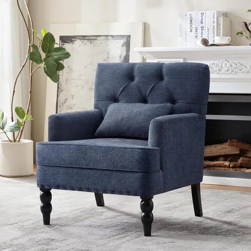 Vista 10 de HUIMO Silla de Club Acolchada, Silla de Acento con Almohada Lumbar, Sillón Tapizado con Botones, Sillas de Sofá de Tela de Lino para Dormitorio