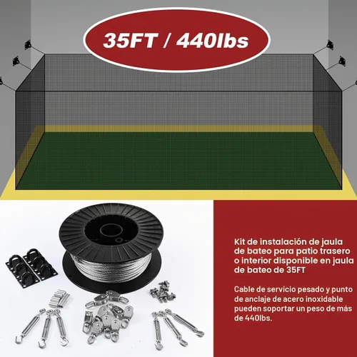 Vista 3 de RIIFRILY Kit de tensión de alambre para red de jaula de bateo de acero inoxidable (10.7 m/16.8 m/21.3 m), kit de suspensión de cable de jaula