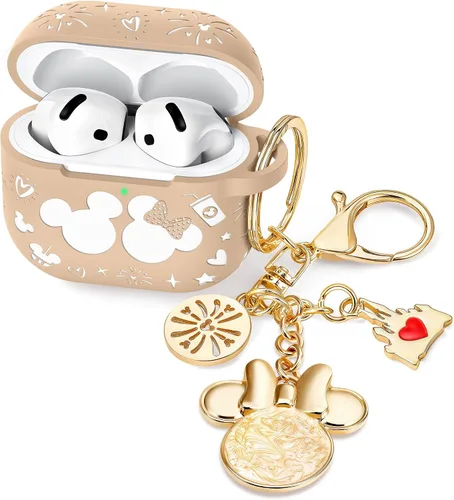 Vista 8 de Con bonito llavero) Girovo Compatible con AirPods Pro 3 Case (2025) Mujer Silicona Suave Dos Tonos Divertidos Dibujos Animados Grabados Portátil