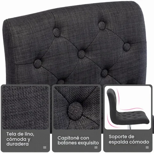 Vista 4 de Brage Living - Juego de 2 taburetes de bar de tela copetuda con respaldo, color negro carbón