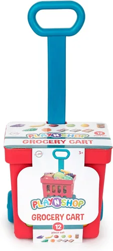 Vista 5 de Playkidz Juego de carrito de compras de juguete, juguetes de plástico para alimentos, juego interactivo, recursos de aprendizaje y diversión