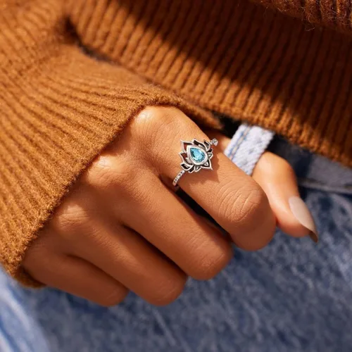 Vista 3 de OVNMFH Anillo de loto Begin Again S925, anillo de loto del mismo nombre de la misma niña, sin barro, sin loto, regalos de joyería para mujeres