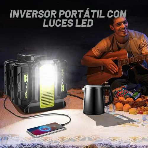 Vista 3 de Inversor de corriente de 350 W compatible con batería Ryobi de 40 V, 4 puertos CC 40 V a CA de 110 ~ 120 V, inversor de batería de onda sinusoidal