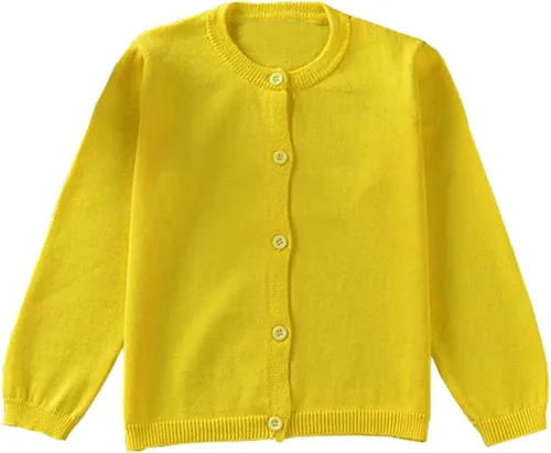 Vista 14 de GSVIBK - Suéter tipo cárdigan de manga larga de algodón para niños, con botones, suéter de cuello redondo para niñas, suéter para uniforme Negro