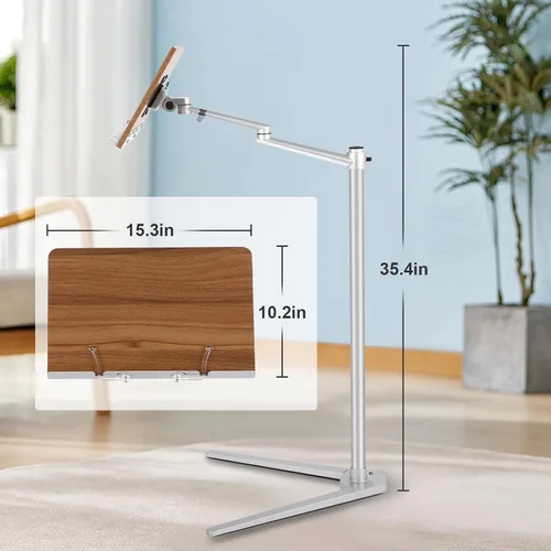 Vista 5 de [Usado] Soporte de libro para lectura, soporte multifuncional para libros con plataforma de madera Clip elástico para libros, adecuado