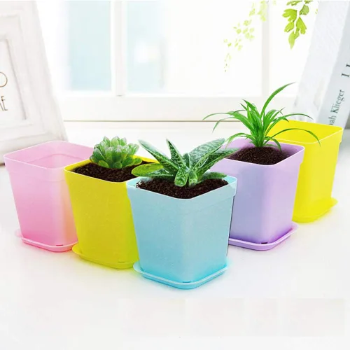 Vista 4 de Paquete de 24 macetas de plástico cuadradas de 3 pulgadas de varios colores, contenedor de trasplante de vivero para plántulas, macetas