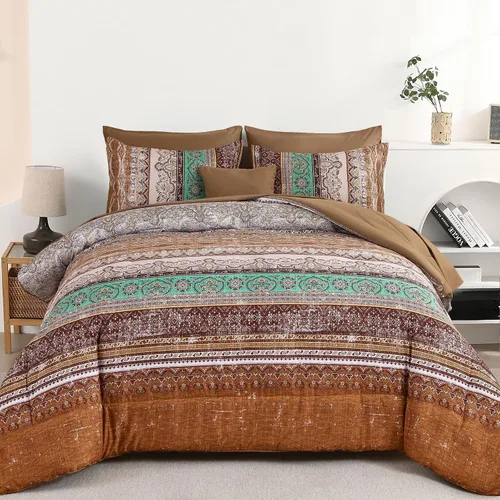 Vista 35 de Cottolester - Juego de edredón bohemio de tamaño matrimonial, 8 piezas, ropa de cama de microfibra suave en una bolsa, rayada y de color aguamarina