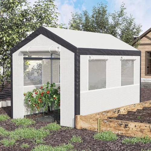 Vista 2 de Outsunny Invernadero de 10' x 7' x 7', Casa Verde Túnel para Exteriores Transitable con Cubierta de PE, Marco de Acero, 2 Puertas Enrollables