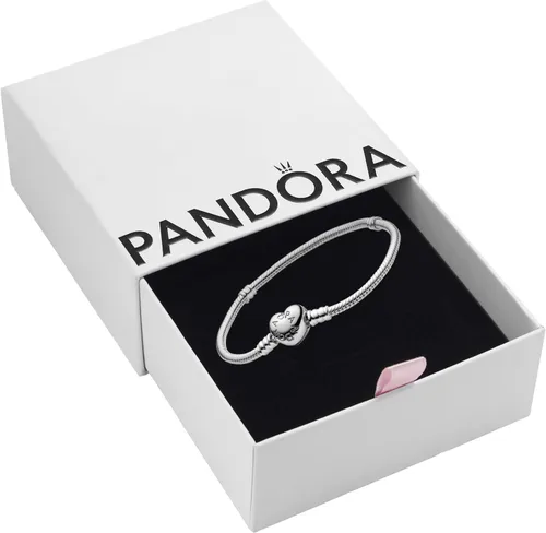 Vista 2 de Pandora Moments - Pulsera de cadena de serpiente con cierre de corazón, dijes compatibles con momentos, pulsera para mujer, regalo para ella
